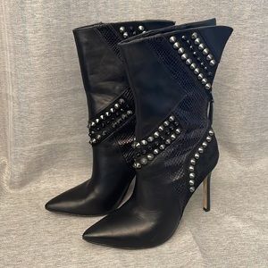 Guess Studded Stiletto Heel Leather Ankle Boots